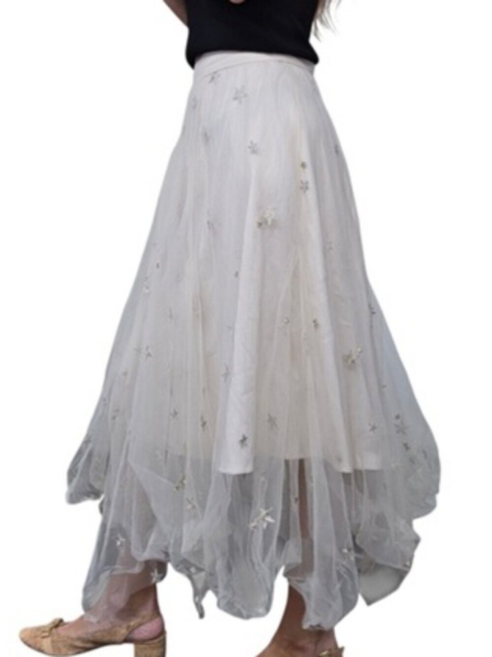Jenny Yoo Collection Ivory Star Embroidered Tulle Midi Skirt Size 0 - Picture 3 of 10